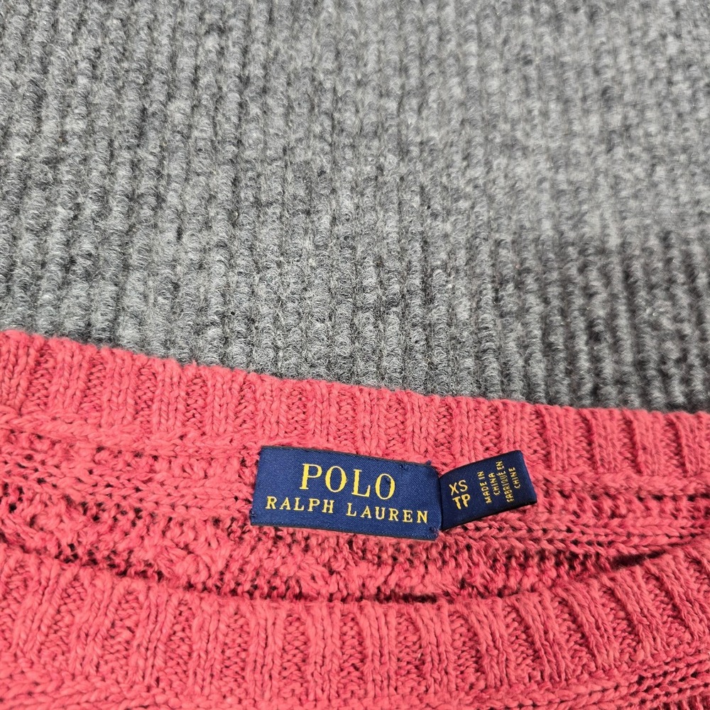 Polo Ralph Lauren Sweater Womens XS Pink Cotton Linen Cable Knit Pullover Crew - Picture 3 of 7